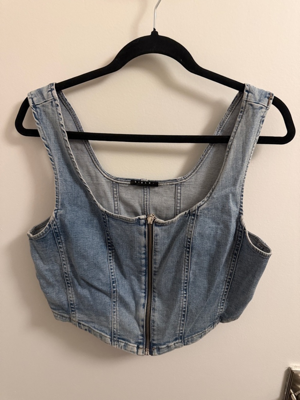 Sisley Light Wash Denim Zip Crop Top